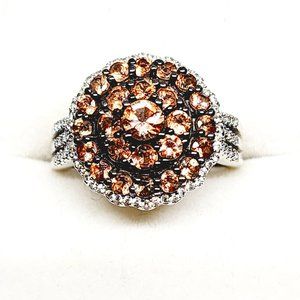 Premium Andalusite & White Zircon Cluster ring in Plat/925 SS 2.15 cts size 7